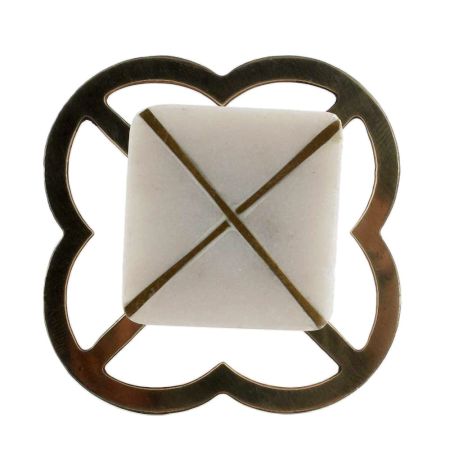 White Stone Square Gold Cross Dresser Knob